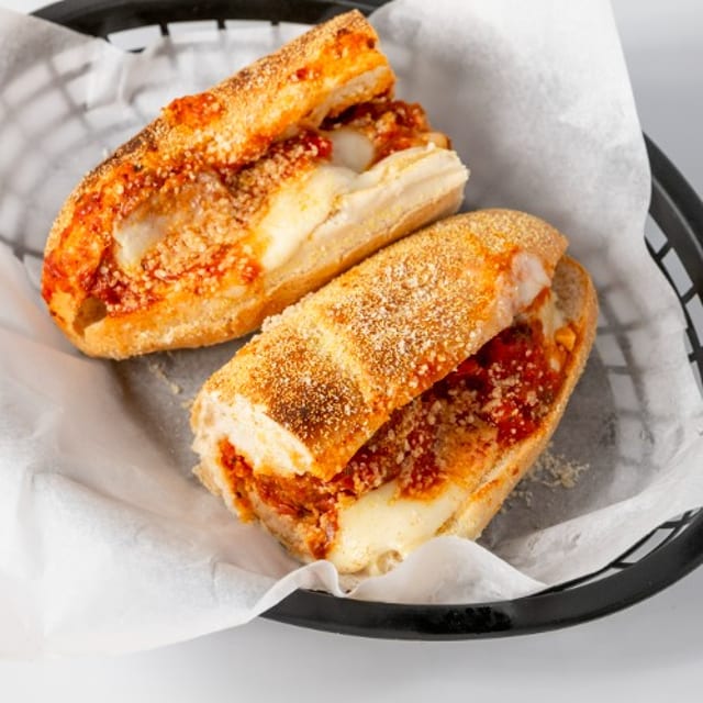 Meatball Parmesan Sandwich.